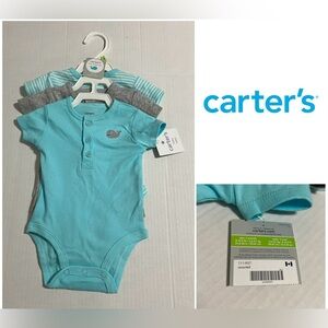 🆕CARTER’S - 3M - NWT - INFANT BOYS 3PK TEAL BLUE WHALE ONESIES / BODYSUITS